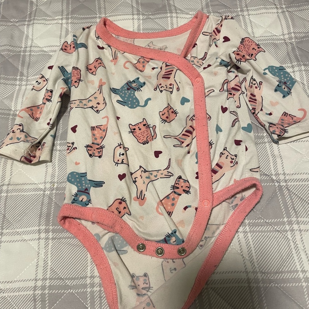 Miniville Pink and Blue Cat Pattern Bodysuit